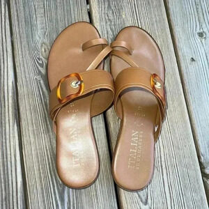 Italian Shoemakers Landri Tan Slip On Ring Toe Low Wedge Sandal  Women’s Sz 10